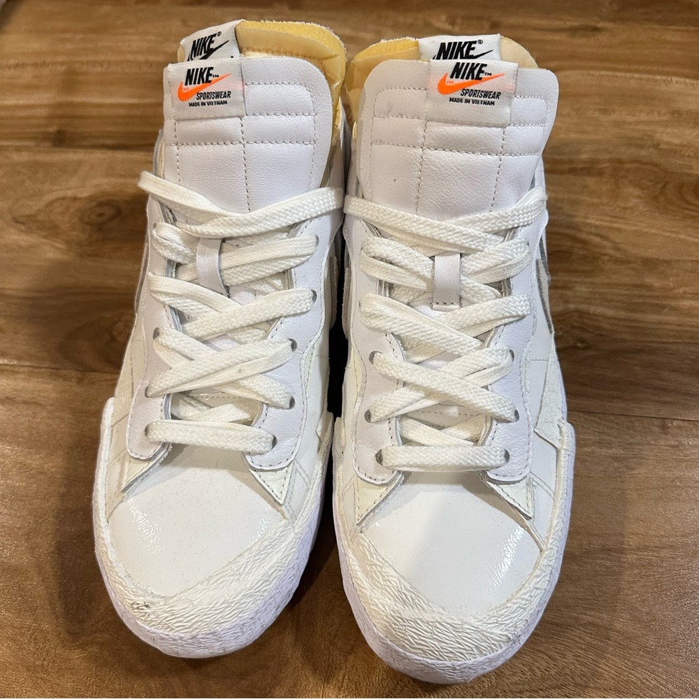 Nike Blazer Low x Sacai White Patent Leather Sneakers